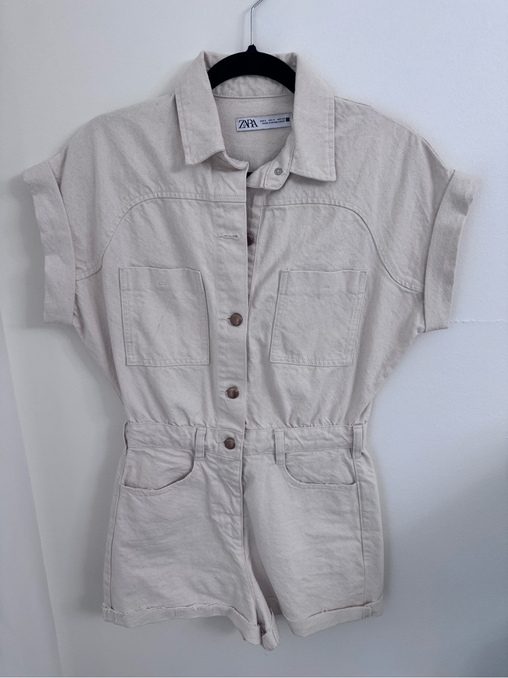 Zara Cream Utility Short Sleeve Romper
